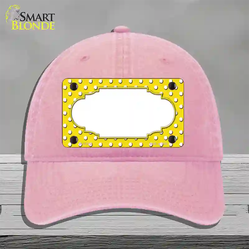 Scallop Yellow White Polka Dot Novelty License Plate Hat Unconstructed Cotton / Pink