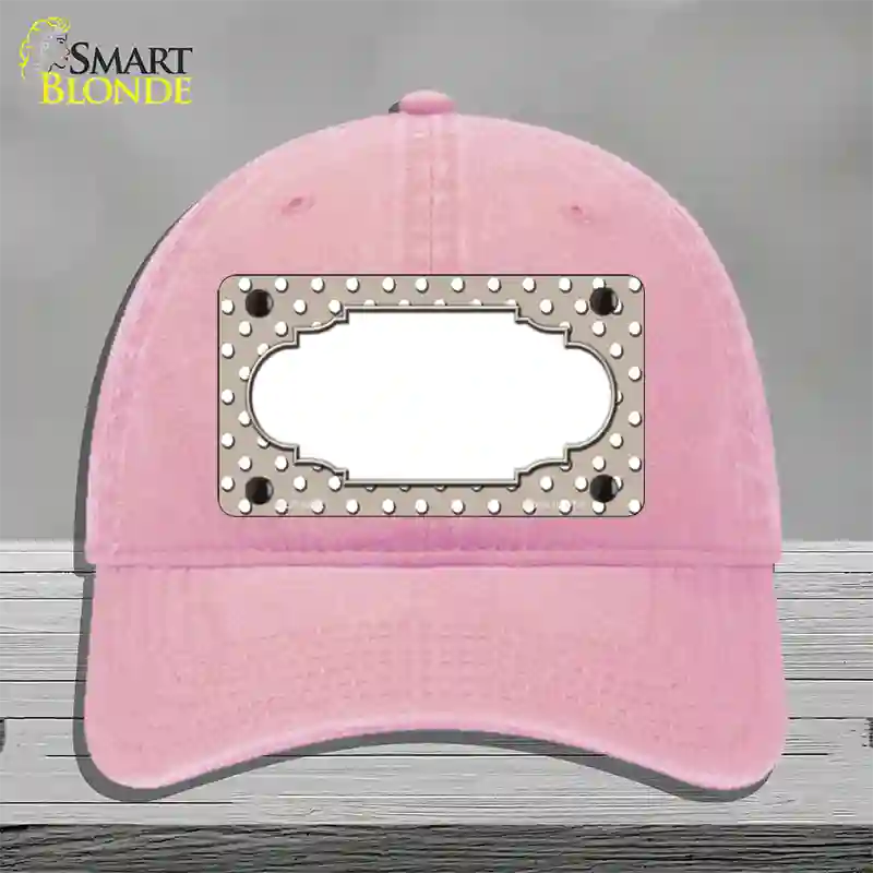 Scallop Tan White Polka Dot Novelty License Plate Hat Unconstructed Cotton / Pink