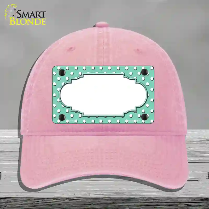 Scallop Mint White Polka Dot Novelty License Plate Hat Unconstructed Cotton / Pink