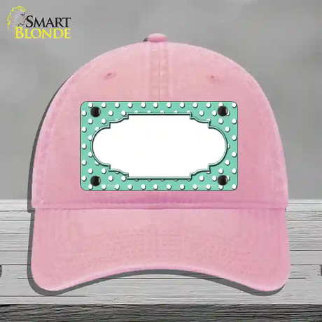 Scallop Mint White Polka Dot Novelty License Plate Hat Unconstructed Cotton / Pink