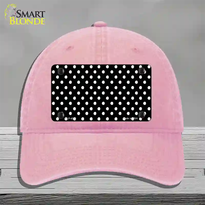 Black Polka Dot Novelty License Plate Hat Unconstructed Cotton / Pink