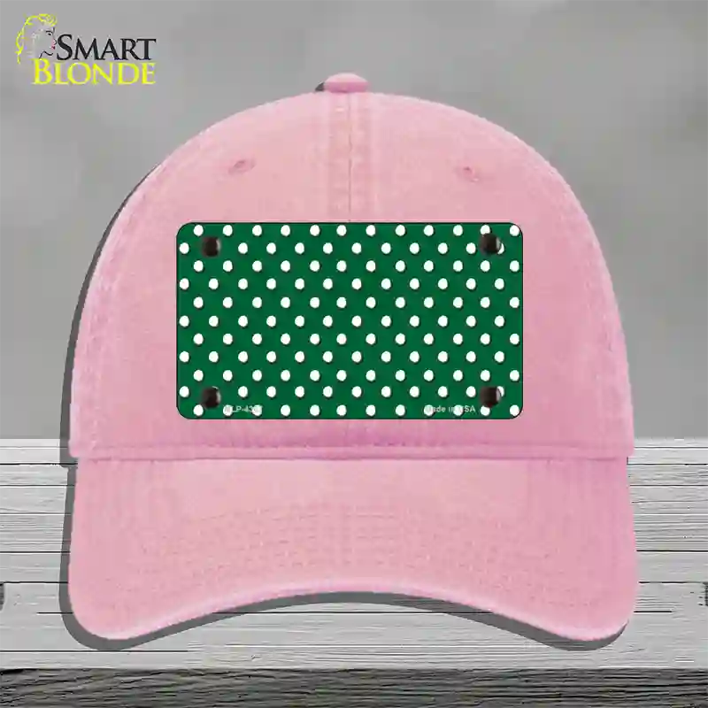 Green Polka Dot Novelty License Plate Hat Unconstructed Cotton / Pink