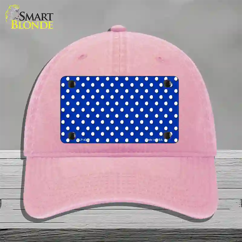 Blue Polka Dot Novelty License Plate Hat Unconstructed Cotton / Pink