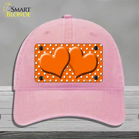 Orange White Polka Dot Center Hearts Novelty License Plate Hat Unconstructed Cotton / Pink
