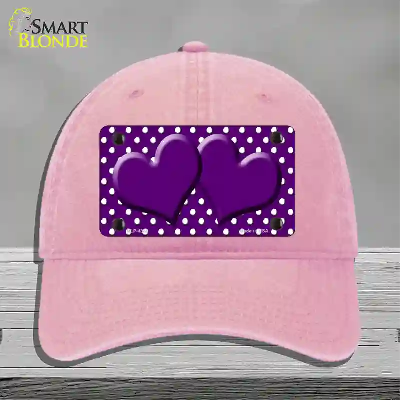 Purple White Polka Dot Center Hearts Novelty License Plate Hat Unconstructed Cotton / Pink