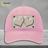 Tan White Polka Dot Center Hearts Novelty License Plate Hat Unconstructed Cotton / Pink