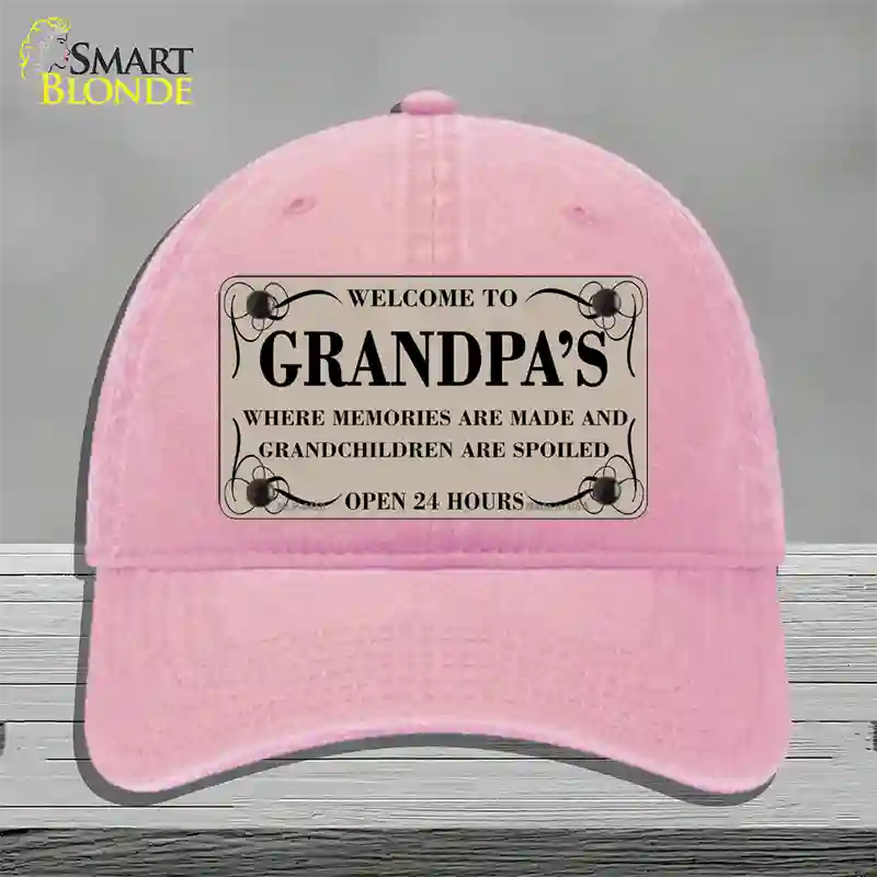 Welcome To Grandpas Novelty License Plate Hat Unconstructed Cotton / Pink