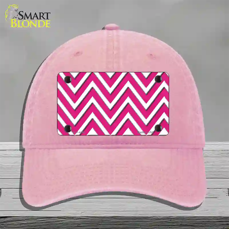 Pink White Large Chevron Novelty License Plate Hat Unconstructed Cotton / Pink