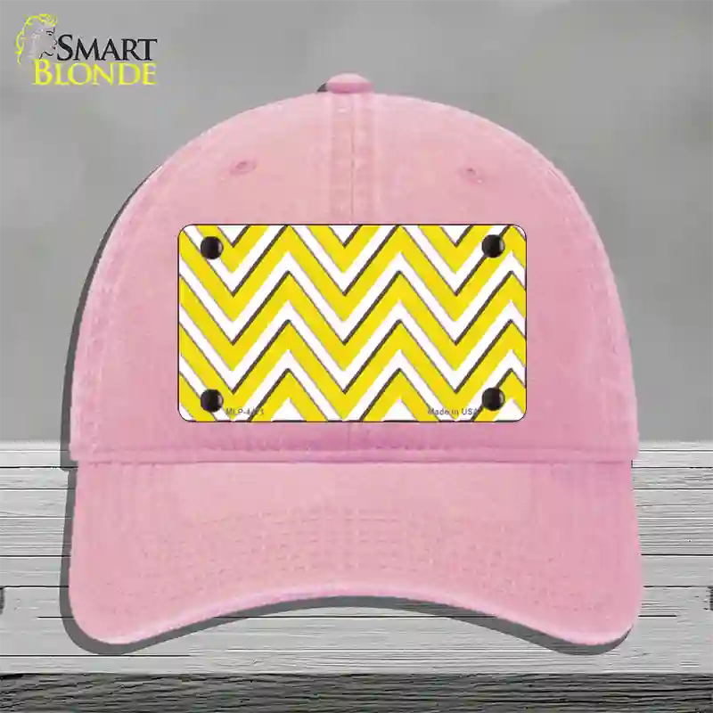 Yellow White Large Chevron Novelty License Plate Hat Unconstructed Cotton / Pink