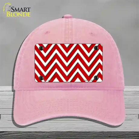 Red White Large Chevron Novelty License Plate Hat Unconstructed Cotton / Pink