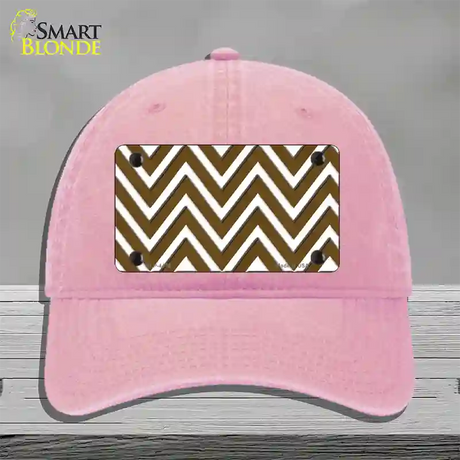 Brown White Large Chevron Novelty License Plate Hat Unconstructed Cotton / Pink