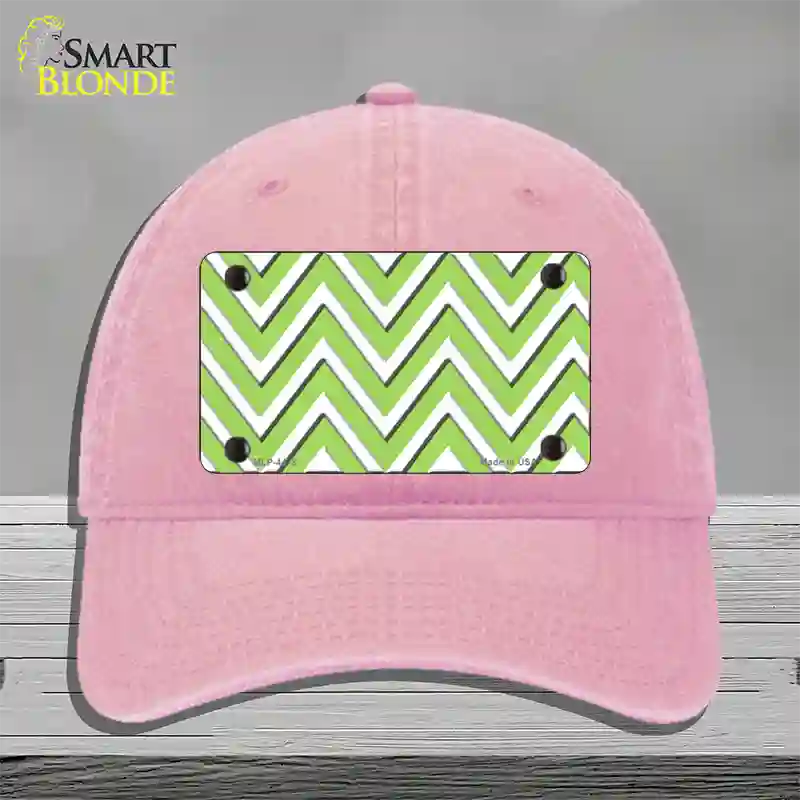 Lime Green White Large Chevron Novelty License Plate Hat Unconstructed Cotton / Pink