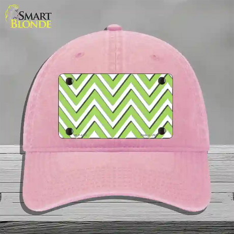 Lime Green White Large Chevron Novelty License Plate Hat Unconstructed Cotton / Pink