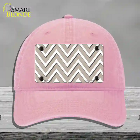 Tan White Large Chevron Novelty License Plate Hat Unconstructed Cotton / Pink