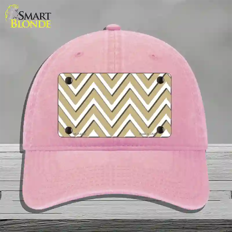 Gold White Large Chevron Novelty License Plate Hat Unconstructed Cotton / Pink