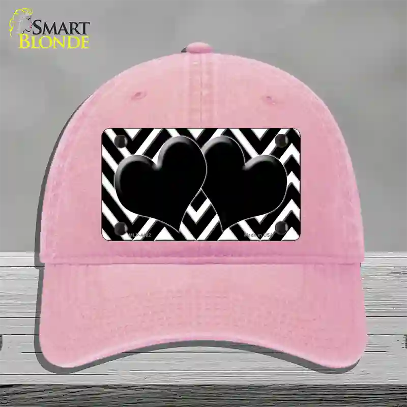 Black White Large Chevron Black Center Hearts Novelty License Plate Hat Unconstructed Cotton / Pink