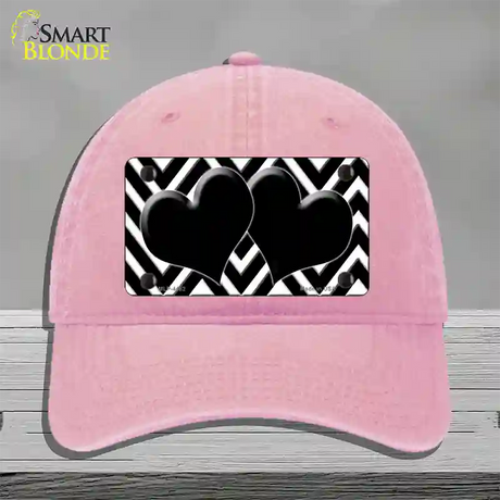 Black White Large Chevron Black Center Hearts Novelty License Plate Hat Unconstructed Cotton / Pink