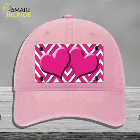 Pink White Large Chevron Hot Pink Center Hearts Novelty License Plate Hat Unconstructed Cotton / Pink