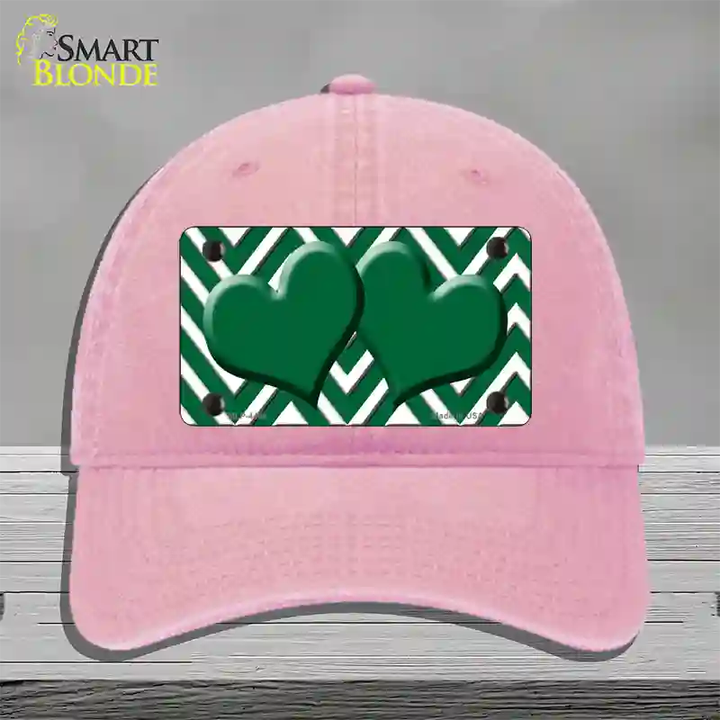 Green White Large Chevron Green Center Hearts Novelty License Plate Hat Unconstructed Cotton / Pink