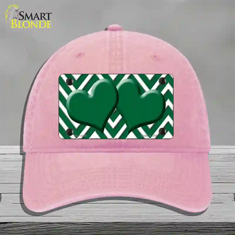 Green White Large Chevron Green Center Hearts Novelty License Plate Hat Unconstructed Cotton / Pink