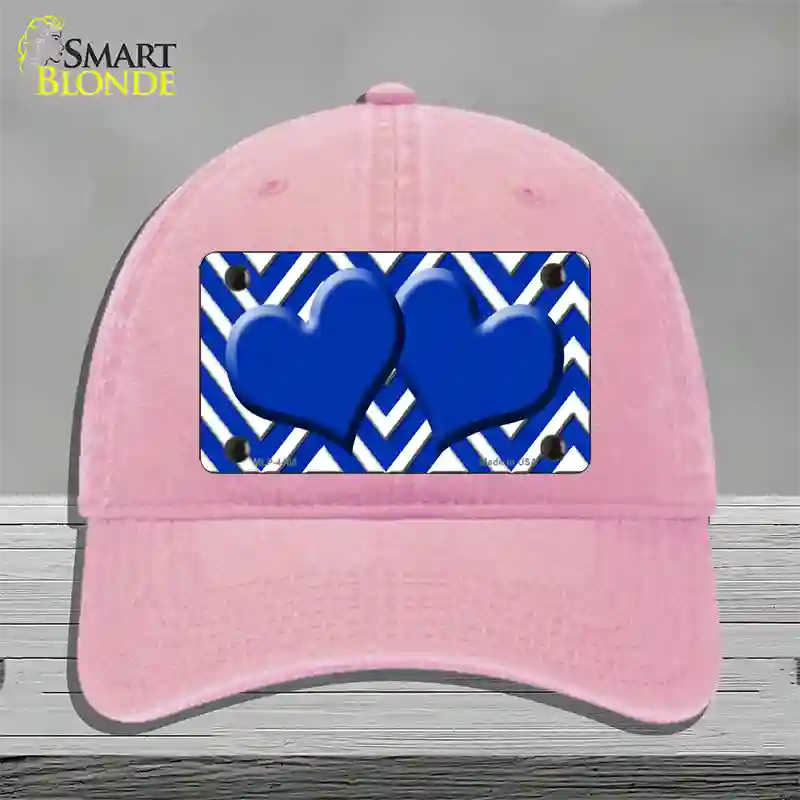 Blue White Large Chevron Blue Center Hearts Novelty License Plate Hat Unconstructed Cotton / Pink