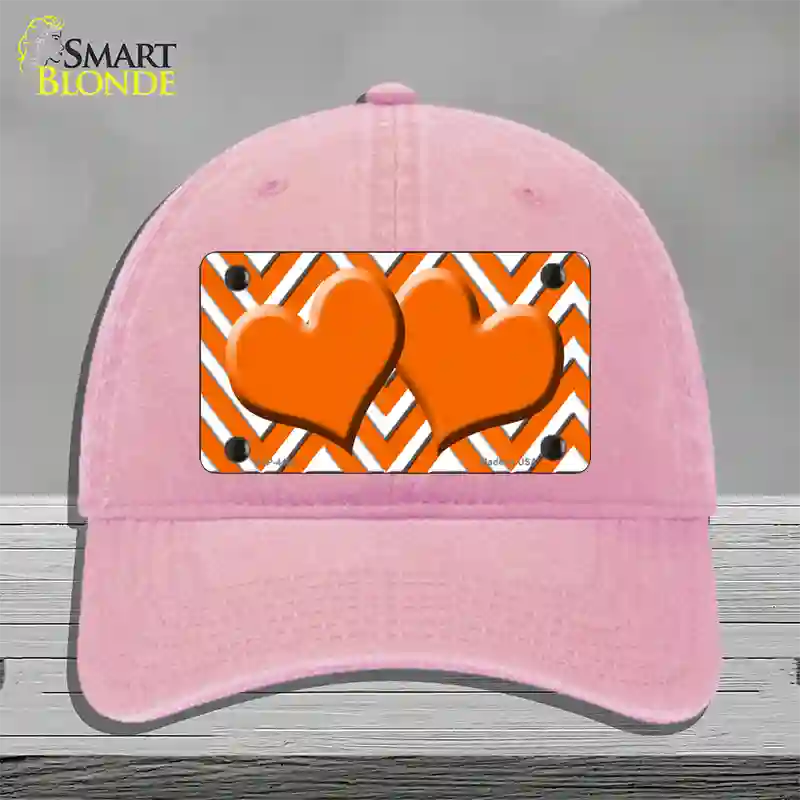 Orange White Large Chevron Orange Center Hearts Novelty License Plate Hat Unconstructed Cotton / Pink