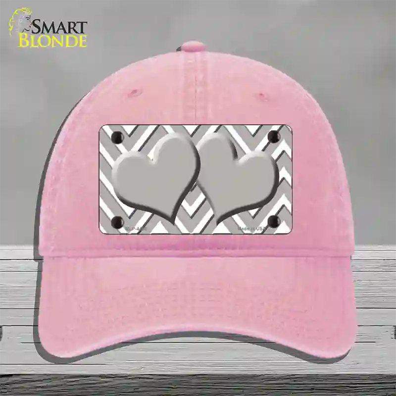 Grey White Large Chevron Grey Center Hearts Novelty License Plate Hat Unconstructed Cotton / Pink