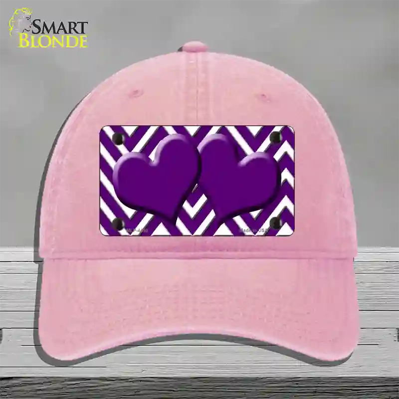 Purple White Large Chevron Purple Center Hearts Novelty License Plate Hat Unconstructed Cotton / Pink