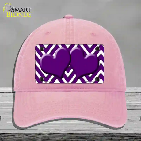 Purple White Large Chevron Purple Center Hearts Novelty License Plate Hat Unconstructed Cotton / Pink