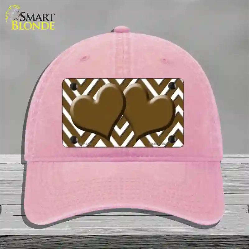 Brown White Large Chevron Brown Center Hearts Novelty License Plate Hat Unconstructed Cotton / Pink