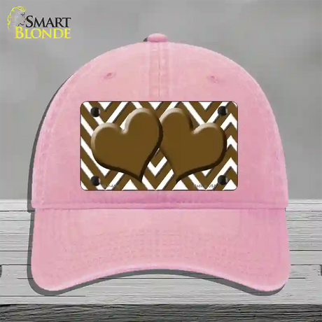 Brown White Large Chevron Brown Center Hearts Novelty License Plate Hat Unconstructed Cotton / Pink