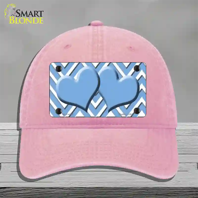 Light Blue White Large Chevron Light Blue Center Hearts Novelty License Plate Hat Unconstructed Cotton / Pink