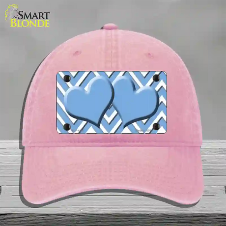 Light Blue White Large Chevron Light Blue Center Hearts Novelty License Plate Hat Unconstructed Cotton / Pink