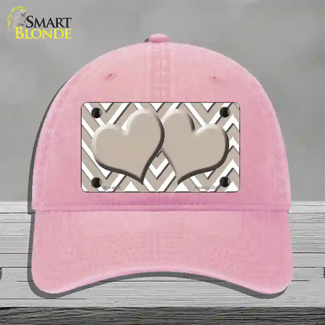 Tan White Large Chevron Tan Center Hearts Novelty License Plate Hat Unconstructed Cotton / Pink