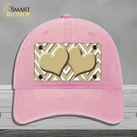 Gold White Large Chevron Gold Center Hearts Novelty License Plate Hat Unconstructed Cotton / Pink