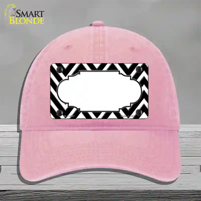 Black White Chevon Center Scallop Novelty License Plate Hat Unconstructed Cotton / Pink