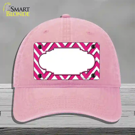 Pink White Chevon Center Scallop Novelty License Plate Hat Unconstructed Cotton / Pink