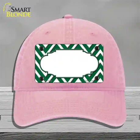 Green White Large Chevron Center Scallop Novelty License Plate Hat Unconstructed Cotton / Pink