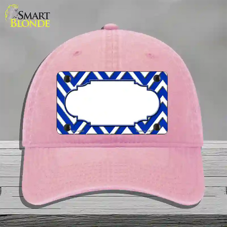 Blue White Large Chevron Center Scallop Novelty License Plate Hat Unconstructed Cotton / Pink