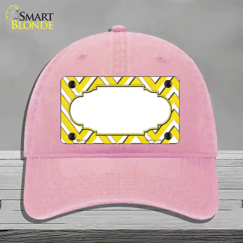 Yellow White Large Chevron Center Scallop Novelty License Plate Hat Unconstructed Cotton / Pink