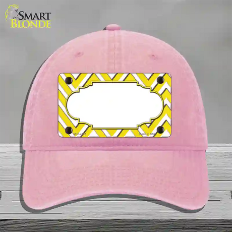 Yellow White Large Chevron Center Scallop Novelty License Plate Hat Unconstructed Cotton / Pink