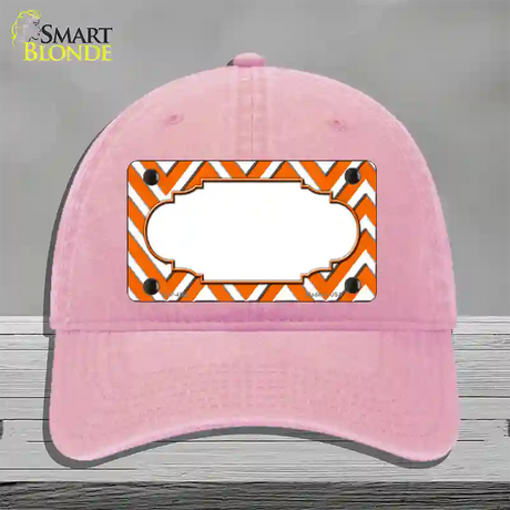 Orange White Large Chevron Center Scallop Novelty License Plate Hat Unconstructed Cotton / Pink