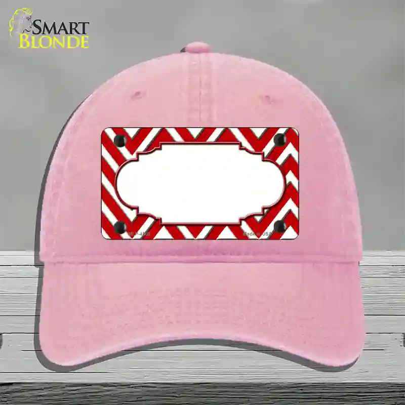 Red White Large Chevron Center Scallop Novelty License Plate Hat Unconstructed Cotton / Pink