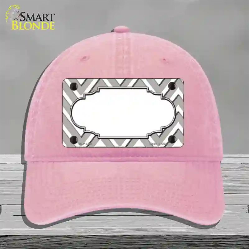 Grey White Large Chevron Center Scallop Novelty License Plate Hat Unconstructed Cotton / Pink