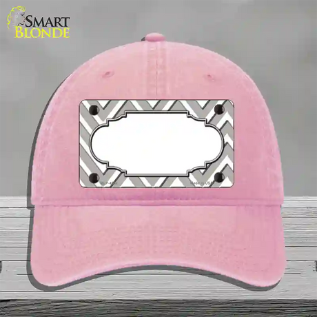 Grey White Large Chevron Center Scallop Novelty License Plate Hat Unconstructed Cotton / Pink