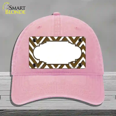 Brown White Large Chevron Center Scallop Novelty License Plate Hat Unconstructed Cotton / Pink