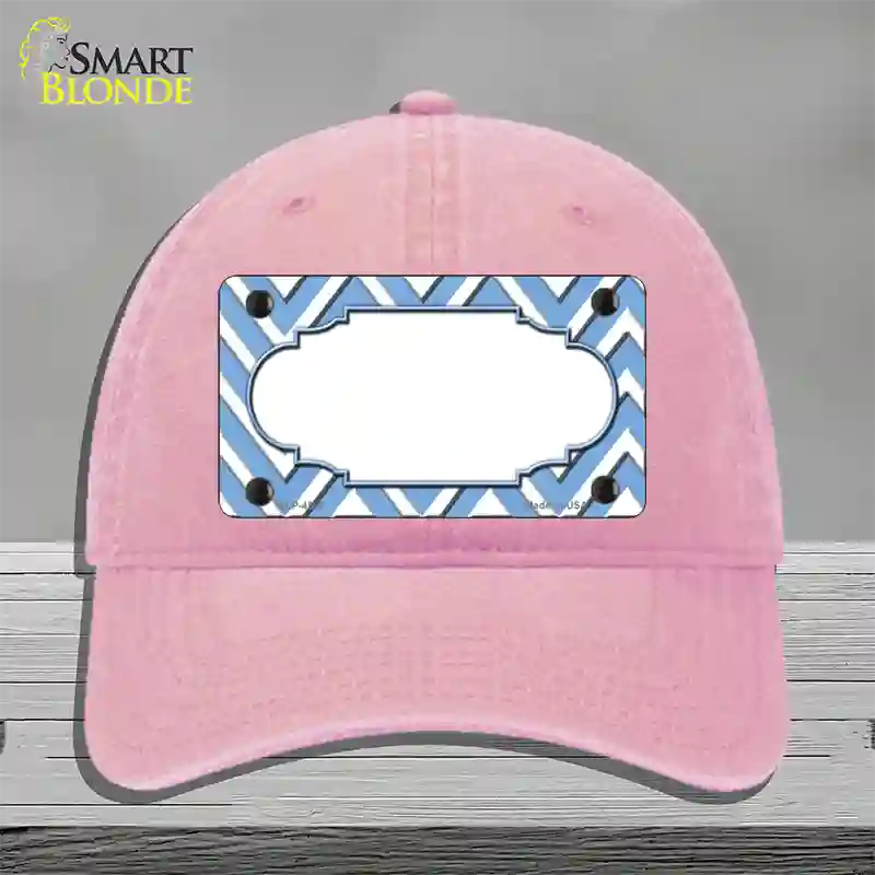 Light Blue White Large Chevron Center Scallop Novelty License Plate Hat Unconstructed Cotton / Pink