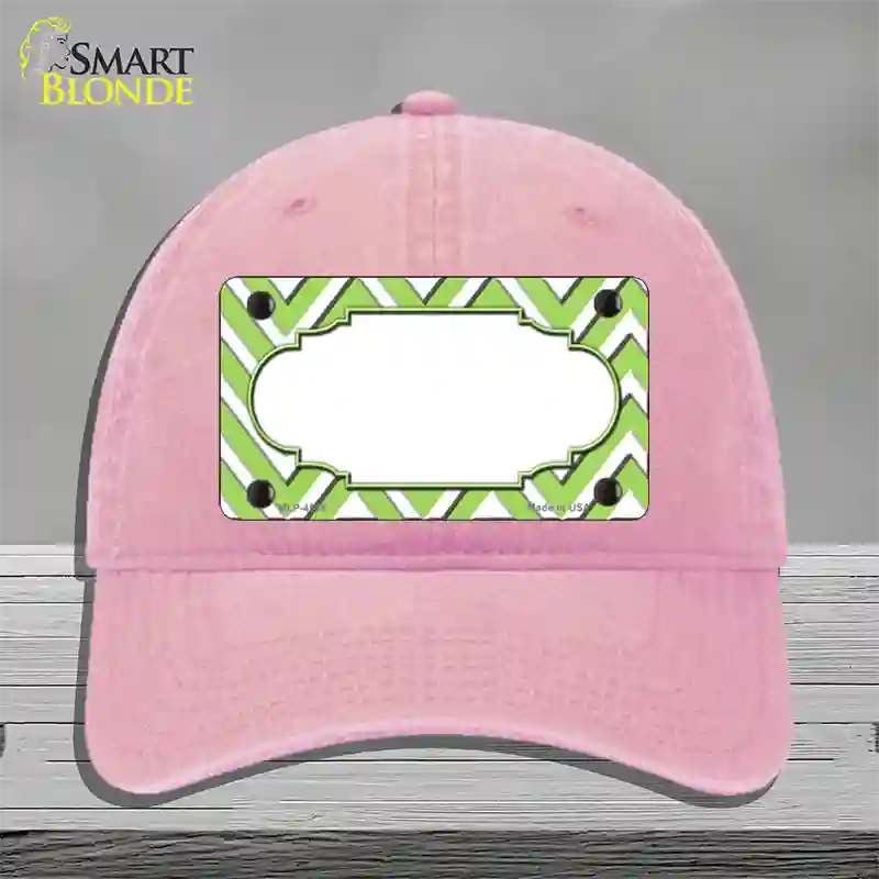 Lime Green White Large Chevron Center Scallop Novelty License Plate Hat Unconstructed Cotton / Pink