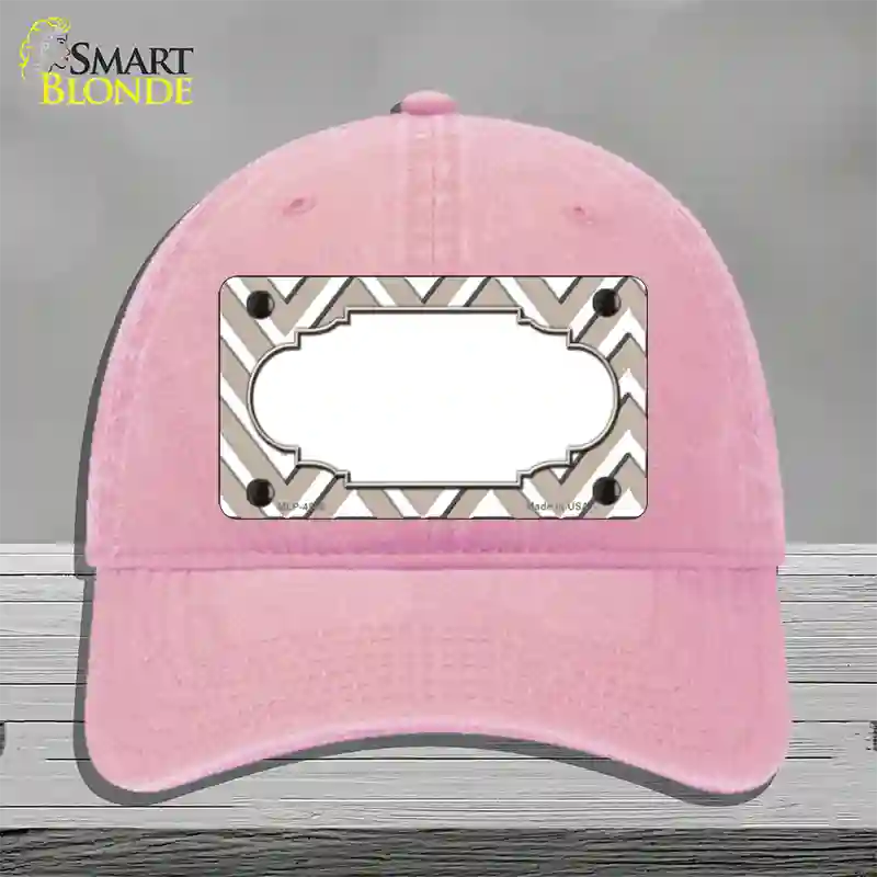 Tan White Large Chevron Center Scallop Novelty License Plate Hat Unconstructed Cotton / Pink