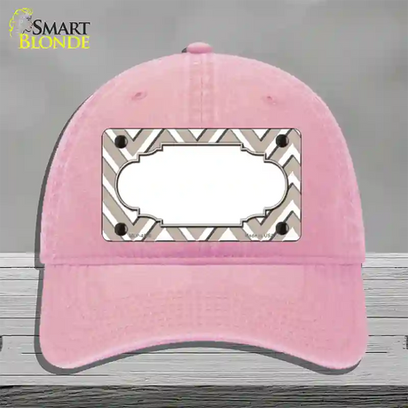 Tan White Large Chevron Center Scallop Novelty License Plate Hat Unconstructed Cotton / Pink